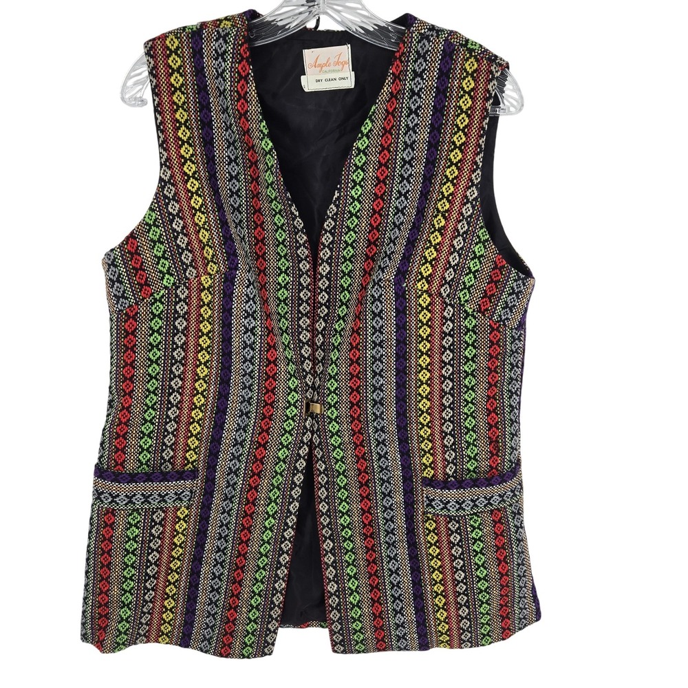 Ample Togs Vest Womens Medium Multicolor Woven Boho Tapestry Sleeveless Festival